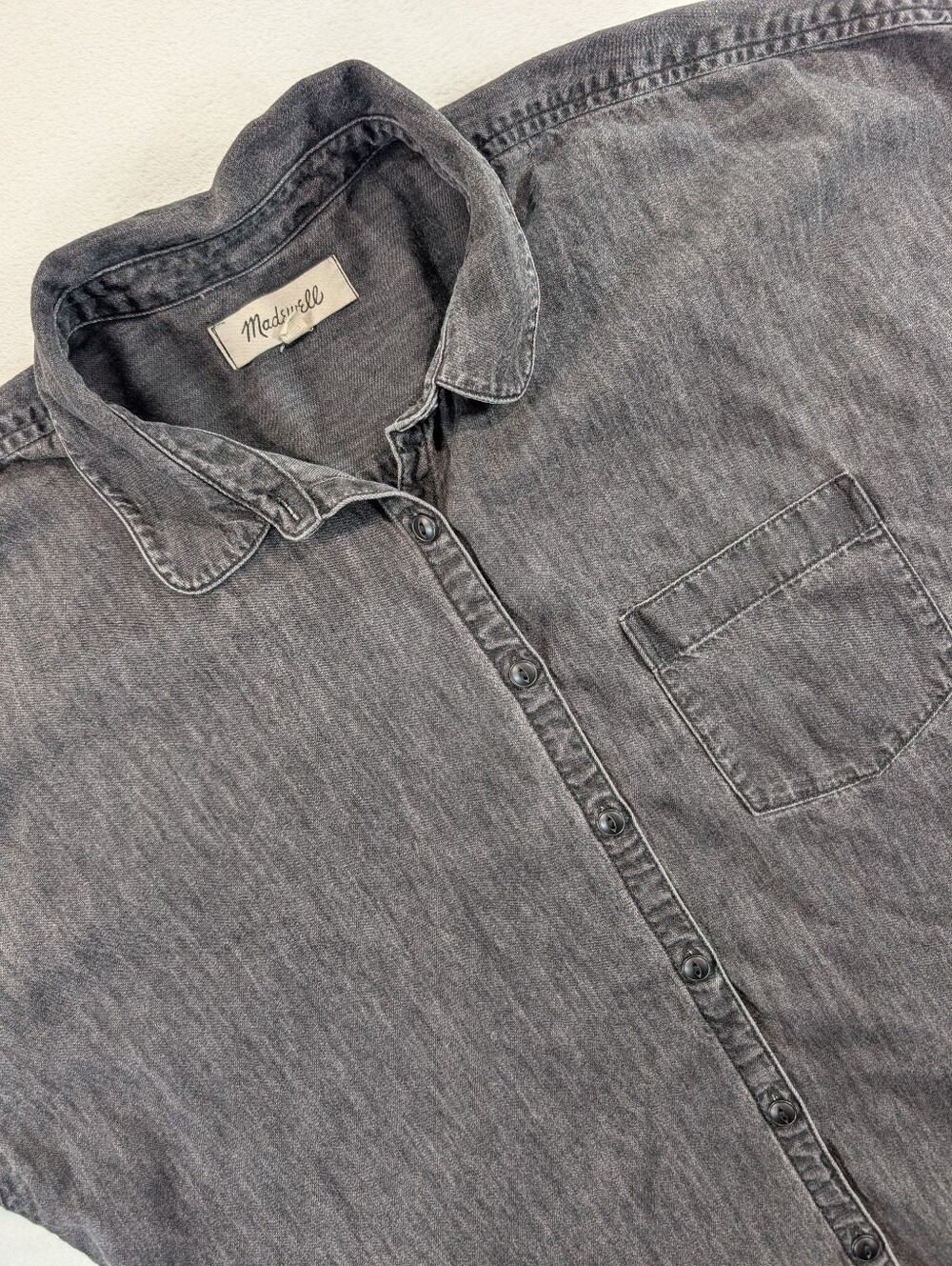 Madewell Denim Button Up Shirt Rolled Sleeve Black/Gray Wash Medium - Picture 2 of 8